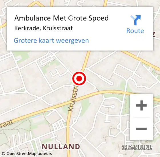 Locatie op kaart van de 112 melding: Ambulance Met Grote Spoed Naar Kerkrade, Kruisstraat op 6 februari 2023 15:42