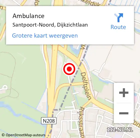 Locatie op kaart van de 112 melding: Ambulance Santpoort-Noord, Dijkzichtlaan op 6 februari 2023 15:55