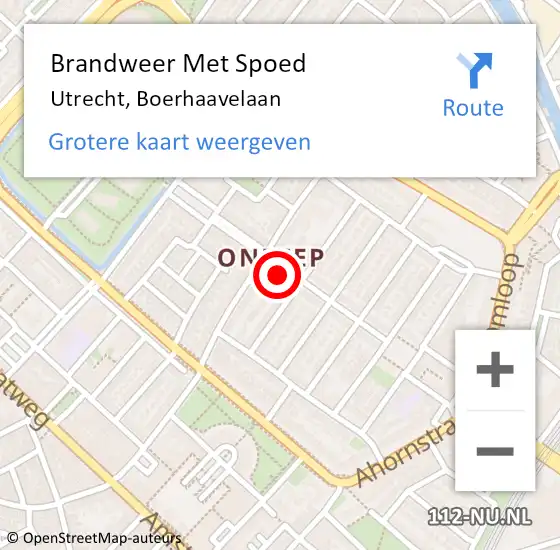 Locatie op kaart van de 112 melding: Brandweer Met Spoed Naar Utrecht, Boerhaavelaan op 6 februari 2023 16:05