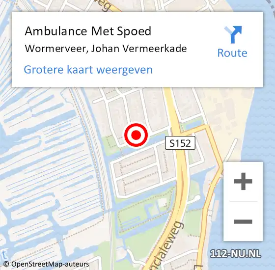 Locatie op kaart van de 112 melding: Ambulance Met Spoed Naar Wormerveer, Johan Vermeerkade op 6 februari 2023 16:12