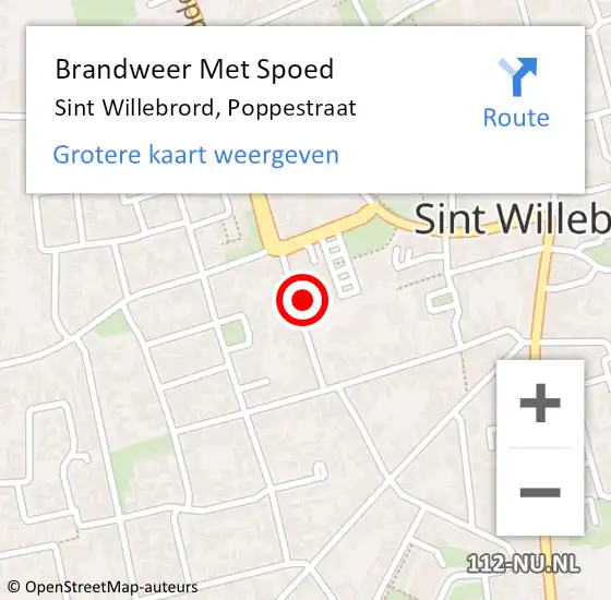 Locatie op kaart van de 112 melding: Brandweer Met Spoed Naar Sint Willebrord, Poppestraat op 6 februari 2023 16:13