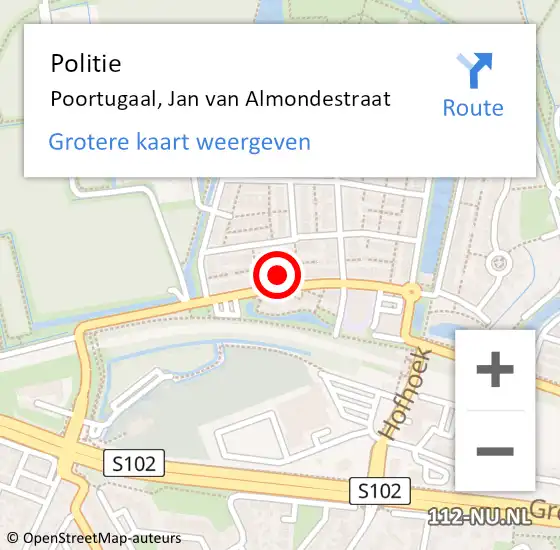 Locatie op kaart van de 112 melding: Politie Poortugaal, Jan van Almondestraat op 6 februari 2023 16:31