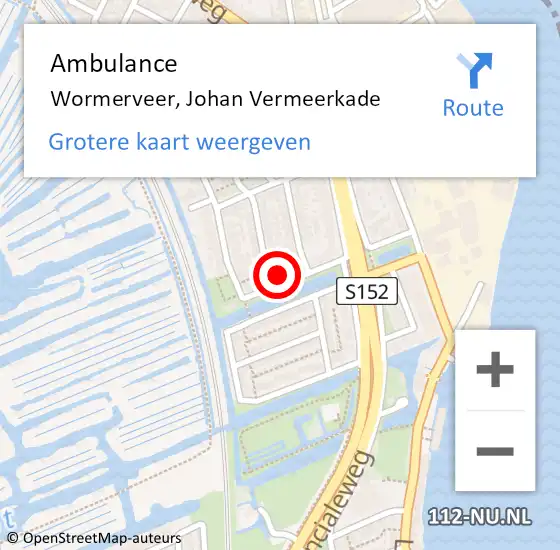 Locatie op kaart van de 112 melding: Ambulance Wormerveer, Johan Vermeerkade op 6 februari 2023 16:33