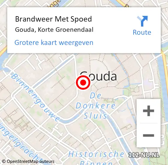 Locatie op kaart van de 112 melding: Brandweer Met Spoed Naar Gouda, Korte Groenendaal op 6 februari 2023 16:49