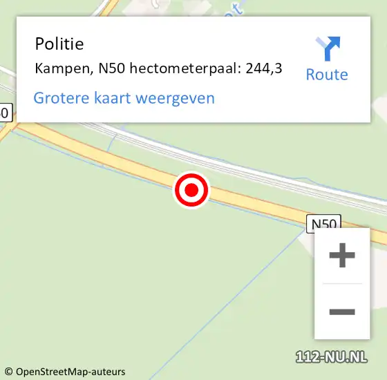 Locatie op kaart van de 112 melding: Politie Kampen, N50 hectometerpaal: 244,3 op 6 februari 2023 17:50