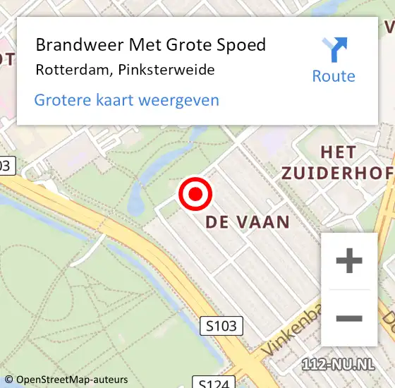 Locatie op kaart van de 112 melding: Brandweer Met Grote Spoed Naar Rotterdam, Pinksterweide op 6 februari 2023 17:53