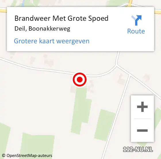 Locatie op kaart van de 112 melding: Brandweer Met Grote Spoed Naar Deil, Boonakkerweg op 6 februari 2023 19:02