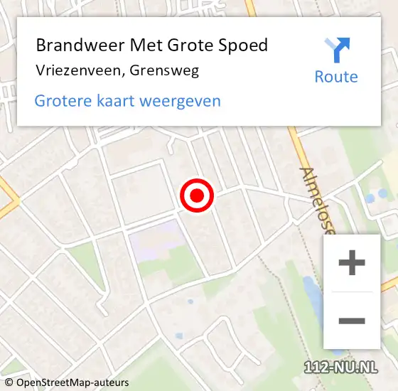 Locatie op kaart van de 112 melding: Brandweer Met Grote Spoed Naar Vriezenveen, Grensweg op 6 februari 2023 19:06