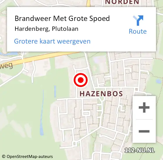 Locatie op kaart van de 112 melding: Brandweer Met Grote Spoed Naar Hardenberg, Plutolaan op 6 februari 2023 19:45