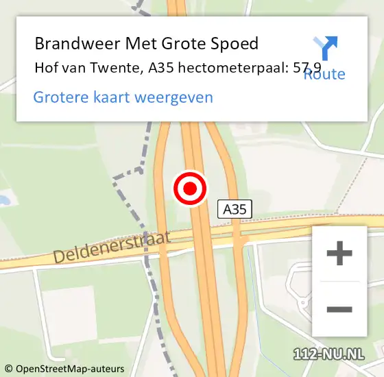 Locatie op kaart van de 112 melding: Brandweer Met Grote Spoed Naar Hof van Twente, A35 hectometerpaal: 57,9 op 6 februari 2023 20:04