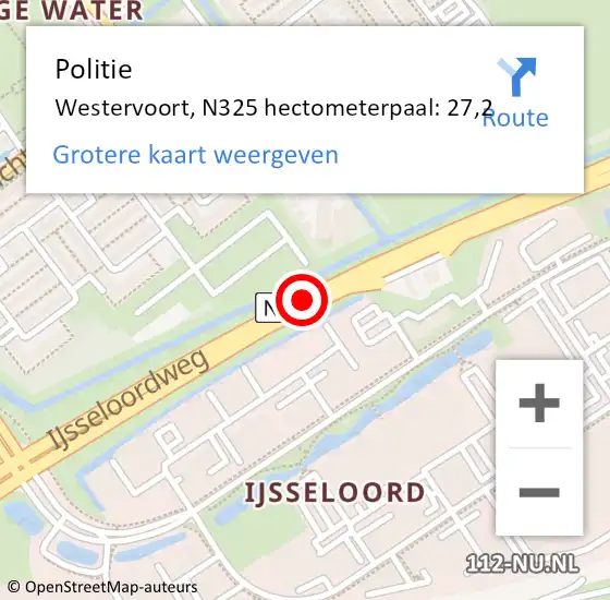 Locatie op kaart van de 112 melding: Politie Westervoort, N325 hectometerpaal: 27,2 op 6 februari 2023 21:32