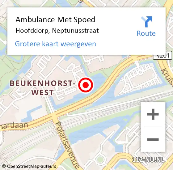 Locatie op kaart van de 112 melding: Ambulance Met Spoed Naar Hoofddorp, Neptunusstraat op 6 februari 2023 21:36