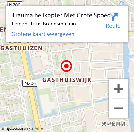 Locatie op kaart van de 112 melding: Trauma helikopter Met Grote Spoed Naar Leiden, Titus Brandsmalaan op 6 februari 2023 21:52