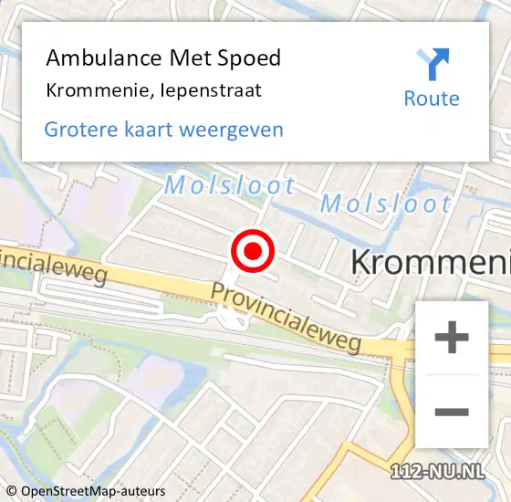 Locatie op kaart van de 112 melding: Ambulance Met Spoed Naar Krommenie, Iepenstraat op 6 februari 2023 21:58