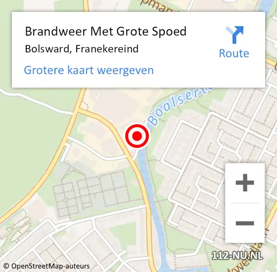 Locatie op kaart van de 112 melding: Brandweer Met Grote Spoed Naar Bolsward, Franekereind op 6 februari 2023 22:02