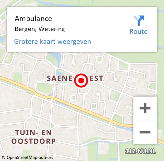 Locatie op kaart van de 112 melding: Ambulance Bergen, Wetering op 6 februari 2023 22:11