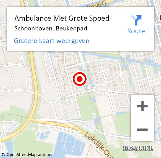 Locatie op kaart van de 112 melding: Ambulance Met Grote Spoed Naar Schoonhoven, Beukenpad op 6 februari 2023 22:17