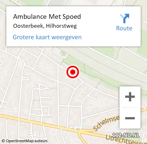 Locatie op kaart van de 112 melding: Ambulance Met Spoed Naar Oosterbeek, Hilhorstweg op 6 februari 2023 22:18