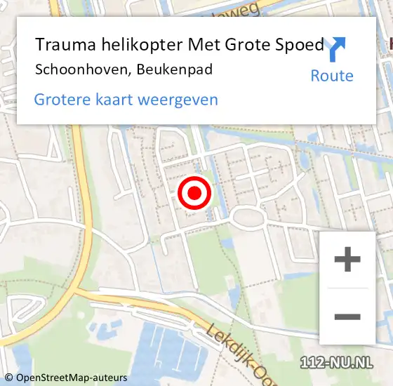 Locatie op kaart van de 112 melding: Trauma helikopter Met Grote Spoed Naar Schoonhoven, Beukenpad op 6 februari 2023 22:21