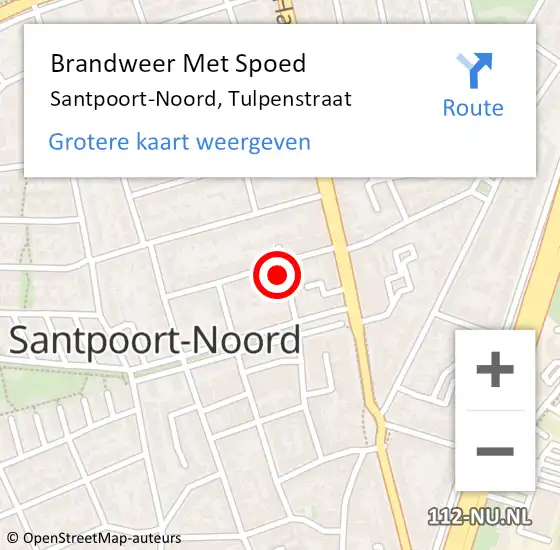 Locatie op kaart van de 112 melding: Brandweer Met Spoed Naar Santpoort-Noord, Tulpenstraat op 6 februari 2023 22:33