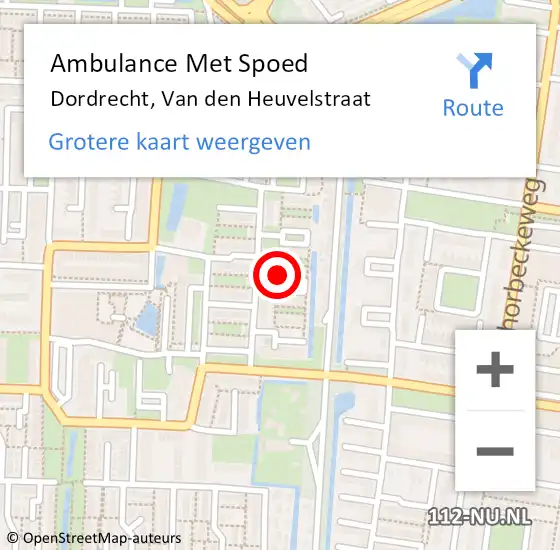 Locatie op kaart van de 112 melding: Ambulance Met Spoed Naar Dordrecht, Van den Heuvelstraat op 6 februari 2023 22:33