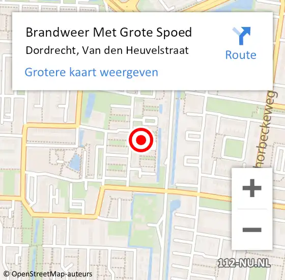 Locatie op kaart van de 112 melding: Brandweer Met Grote Spoed Naar Dordrecht, Van den Heuvelstraat op 6 februari 2023 22:39