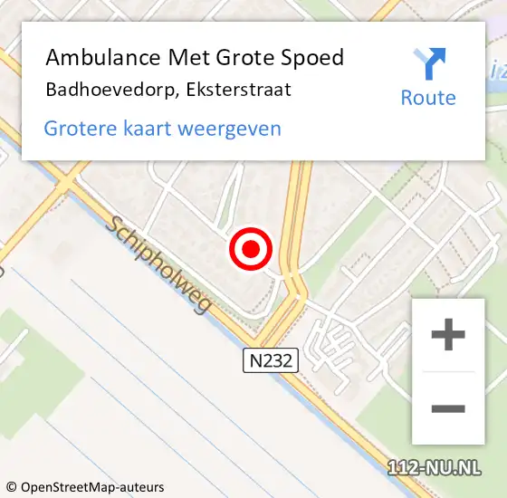 Locatie op kaart van de 112 melding: Ambulance Met Grote Spoed Naar Badhoevedorp, Eksterstraat op 6 februari 2023 22:58