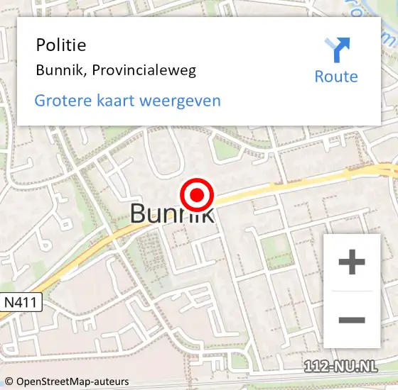 Locatie op kaart van de 112 melding: Politie Bunnik, Provincialeweg op 6 februari 2023 23:00