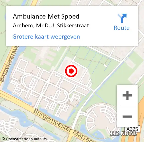 Locatie op kaart van de 112 melding: Ambulance Met Spoed Naar Arnhem, Mr D.U. Stikkerstraat op 6 februari 2023 23:07
