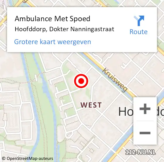 Locatie op kaart van de 112 melding: Ambulance Met Spoed Naar Hoofddorp, Dokter Nanningastraat op 7 februari 2023 00:25