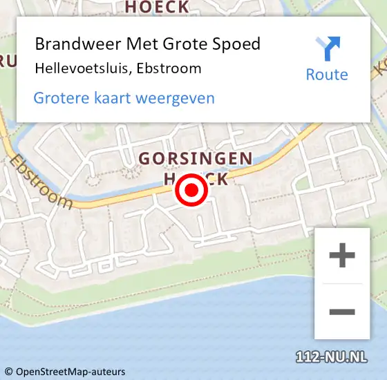 Locatie op kaart van de 112 melding: Brandweer Met Grote Spoed Naar Hellevoetsluis, Ebstroom op 7 februari 2023 00:57