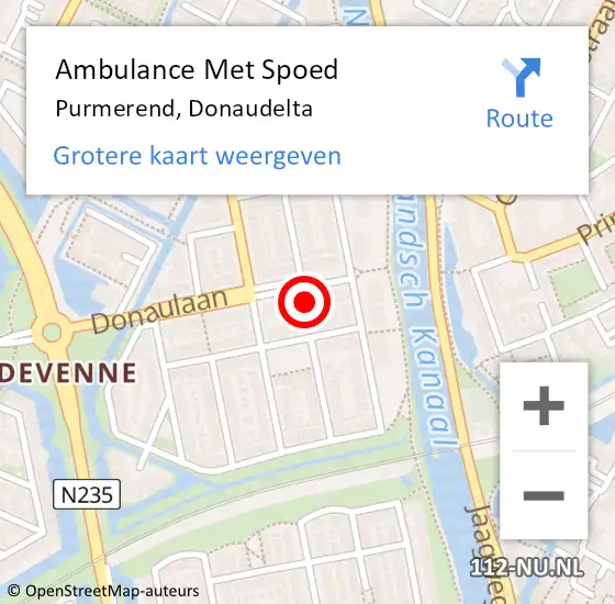 Locatie op kaart van de 112 melding: Ambulance Met Spoed Naar Purmerend, Donaudelta op 7 februari 2023 01:18