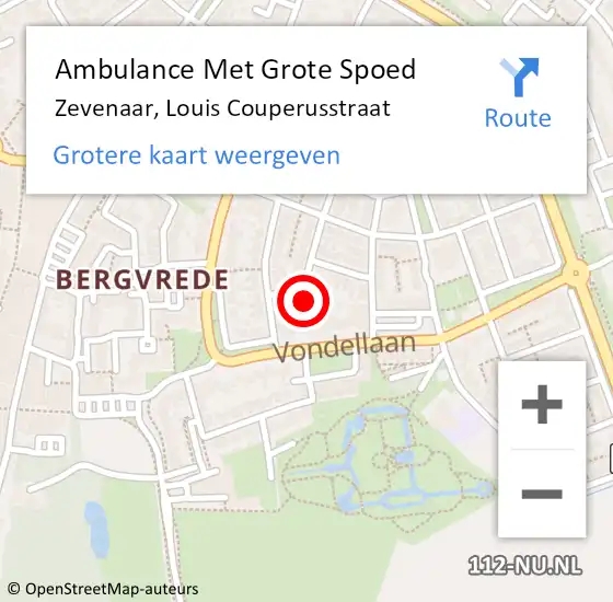 Locatie op kaart van de 112 melding: Ambulance Met Grote Spoed Naar Zevenaar, Louis Couperusstraat op 7 februari 2023 01:52