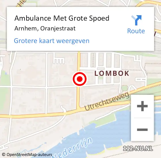 Locatie op kaart van de 112 melding: Ambulance Met Grote Spoed Naar Arnhem, Oranjestraat op 7 februari 2023 02:08