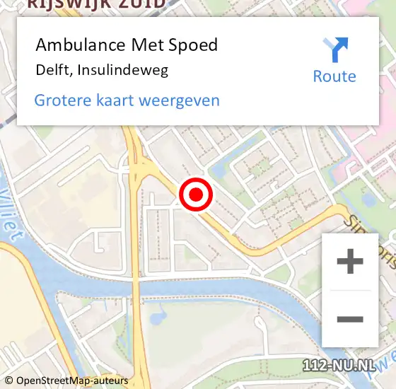 Locatie op kaart van de 112 melding: Ambulance Met Spoed Naar Delft, Insulindeweg op 7 februari 2023 02:13