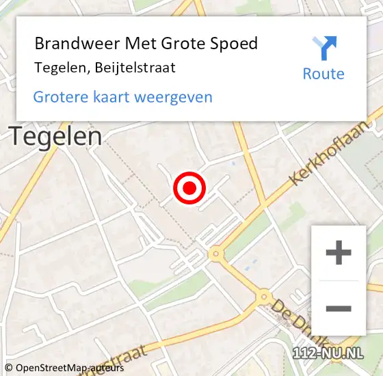 Locatie op kaart van de 112 melding: Brandweer Met Grote Spoed Naar Tegelen, Beijtelstraat op 7 februari 2023 03:53