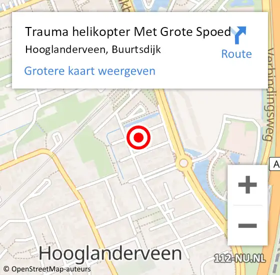 Locatie op kaart van de 112 melding: Trauma helikopter Met Grote Spoed Naar Hooglanderveen, Buurtsdijk op 7 februari 2023 04:22