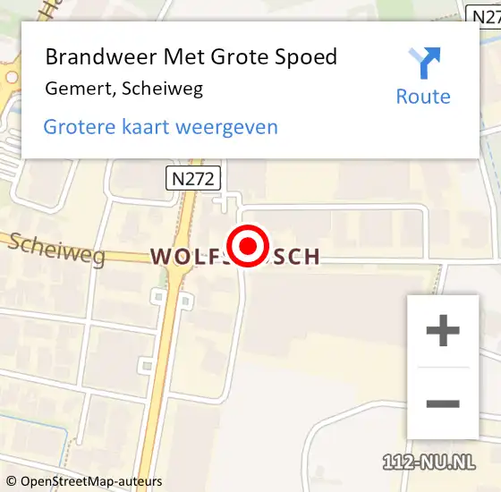 Locatie op kaart van de 112 melding: Brandweer Met Grote Spoed Naar Gemert, Scheiweg op 7 februari 2023 06:23