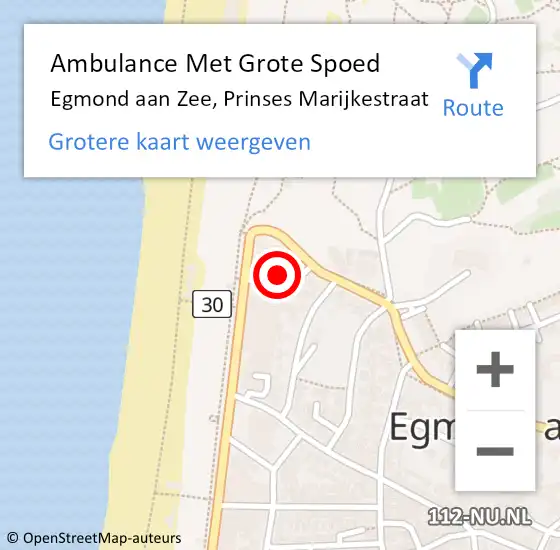 Locatie op kaart van de 112 melding: Ambulance Met Grote Spoed Naar Egmond aan Zee, Prinses Marijkestraat op 7 februari 2023 06:34