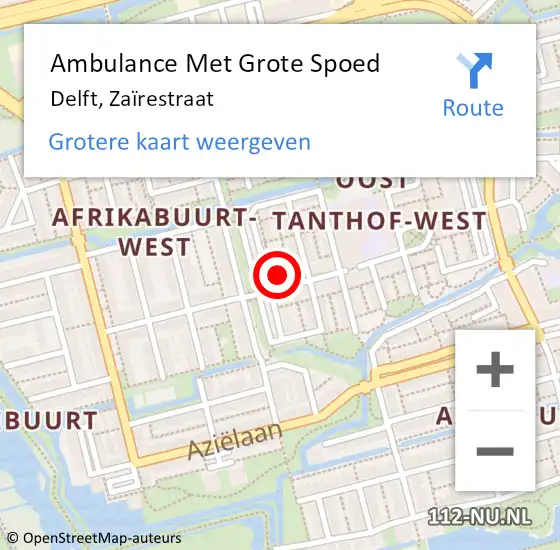 Locatie op kaart van de 112 melding: Ambulance Met Grote Spoed Naar Delft, Zaïrestraat op 7 februari 2023 06:56