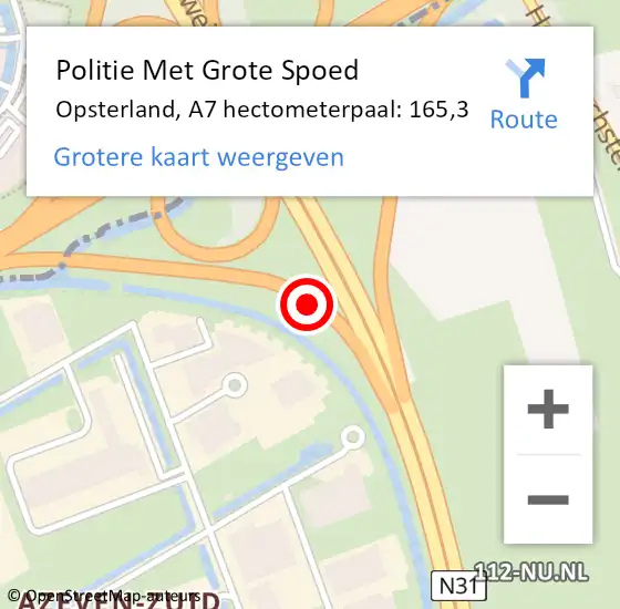 Locatie op kaart van de 112 melding: Politie Met Grote Spoed Naar Opsterland, A7 hectometerpaal: 165,3 op 7 februari 2023 07:13