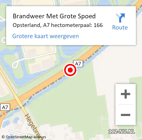 Locatie op kaart van de 112 melding: Brandweer Met Grote Spoed Naar Opsterland, A7 hectometerpaal: 166 op 7 februari 2023 07:14