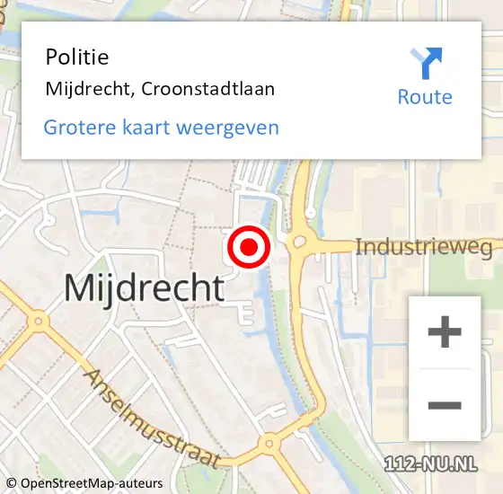 Locatie op kaart van de 112 melding: Politie Mijdrecht, Croonstadtlaan op 7 februari 2023 07:59