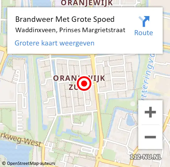 Locatie op kaart van de 112 melding: Brandweer Met Grote Spoed Naar Waddinxveen, Prinses Margrietstraat op 7 februari 2023 08:25