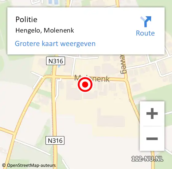 Locatie op kaart van de 112 melding: Politie Hengelo, Molenenk op 7 februari 2023 08:27