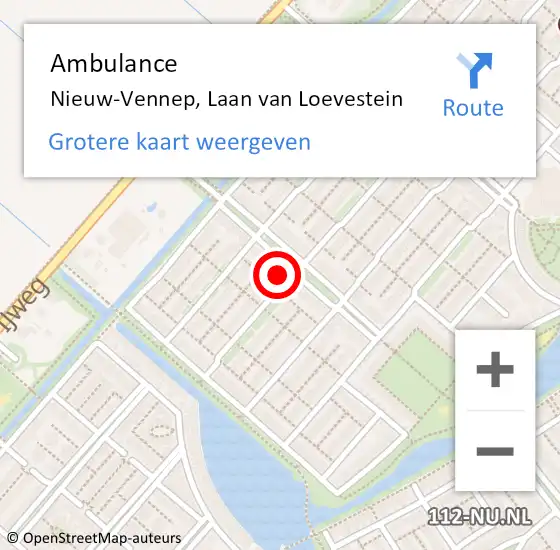 Locatie op kaart van de 112 melding: Ambulance Nieuw-Vennep, Laan van Loevestein op 7 februari 2023 08:27