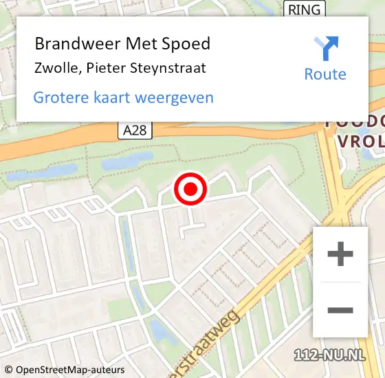 Locatie op kaart van de 112 melding: Brandweer Met Spoed Naar Zwolle, Pieter Steynstraat op 7 februari 2023 08:28