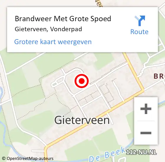 Locatie op kaart van de 112 melding: Brandweer Met Grote Spoed Naar Gieterveen, Vonderpad op 7 februari 2023 08:55