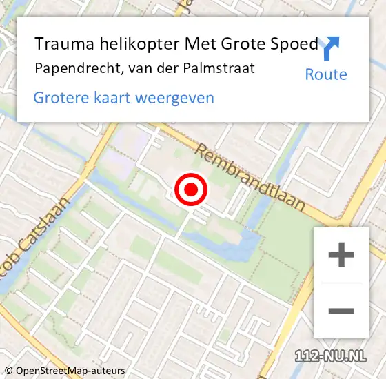 Locatie op kaart van de 112 melding: Trauma helikopter Met Grote Spoed Naar Papendrecht, van der Palmstraat op 7 februari 2023 09:28