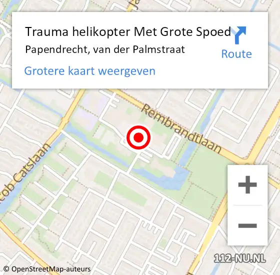 Locatie op kaart van de 112 melding: Trauma helikopter Met Grote Spoed Naar Papendrecht, van der Palmstraat op 7 februari 2023 09:29